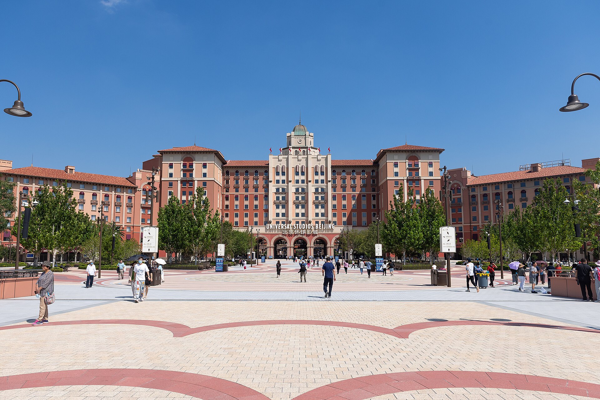 The red-brick Universal Studios Grand Hotel building inside Universal Beijing Resort, Tongzhou District