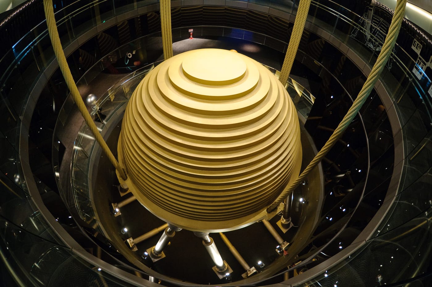 The giant golden tuned mass damper sphere inside Taipei 101