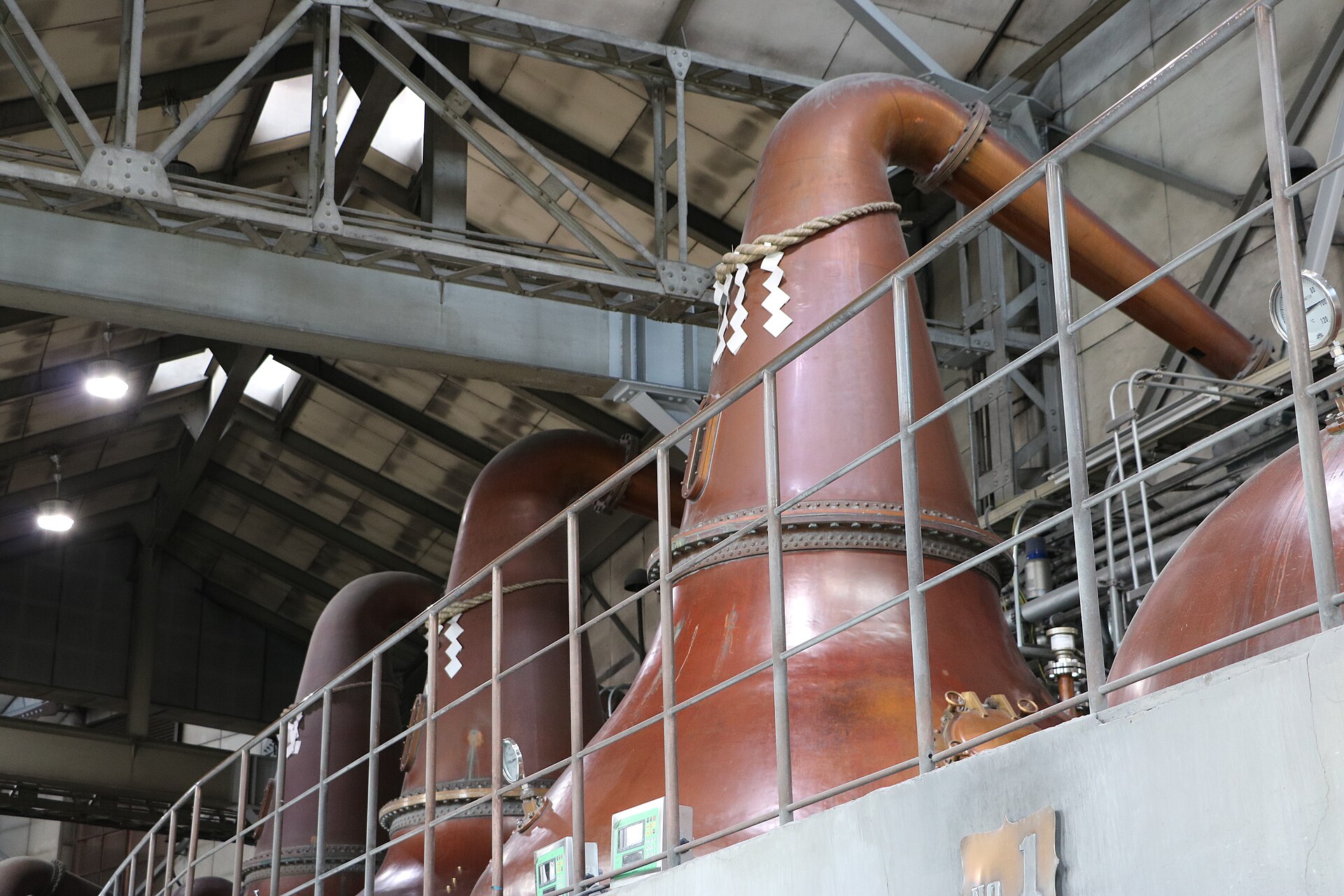 Traditional coal-fired copper pot stills at the Nikka Yoichi Distillery