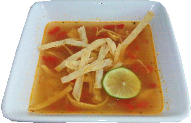 ซุปไลม์ซุปไก่ใสกับตอร์ติญากรอบและมะนาว