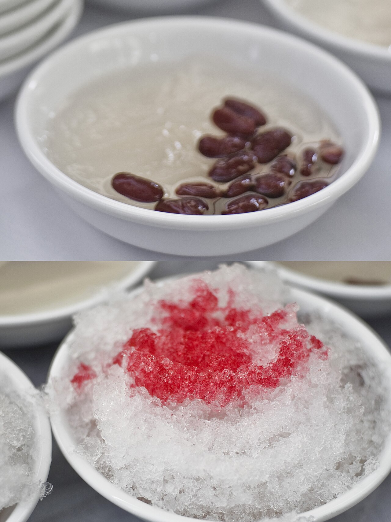 O-aew, Phuket — a clear jelly iced dessert with red beans and shaved ice, topped with red syrup