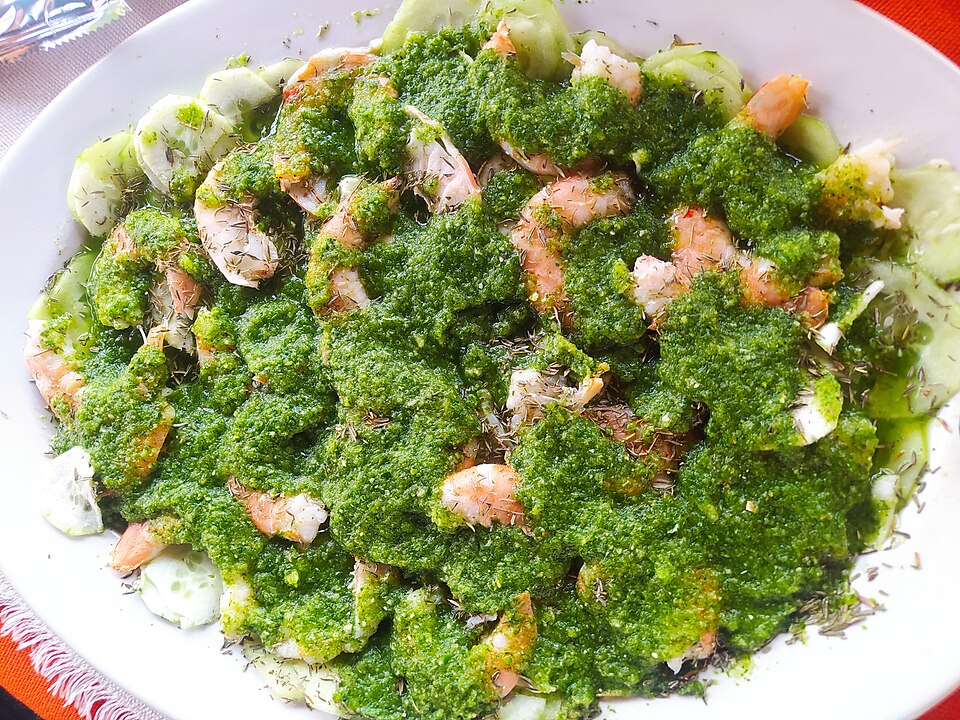 Aguachile fresh shrimp in green chili-lime sauce