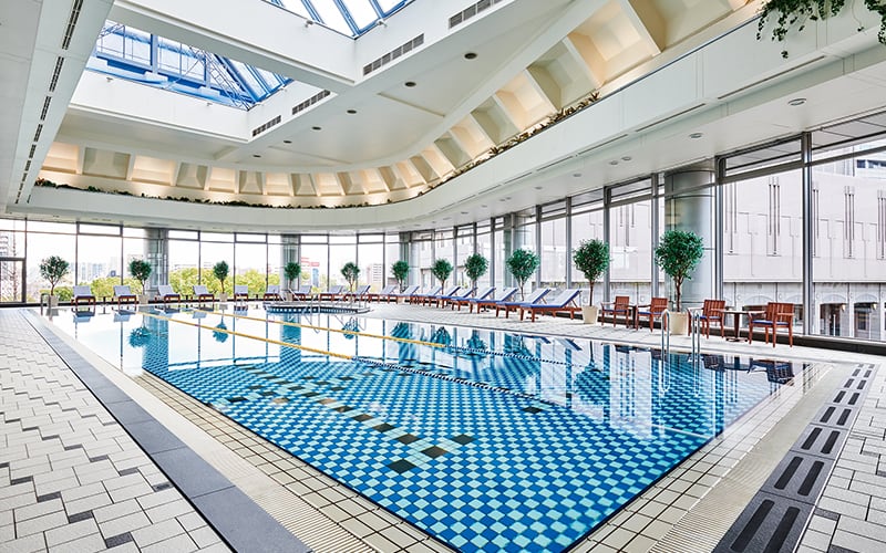 Indoor skylit swimming pool at Imperial Hotel Osaka