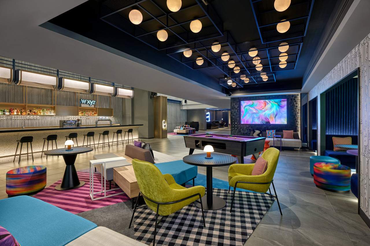 Re:mix Lounge with a pool table and the W XYZ bar in Aloft's colourful style