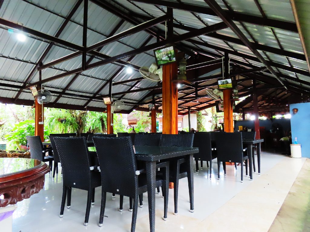 Open-air garden restaurant pavilion at the resort