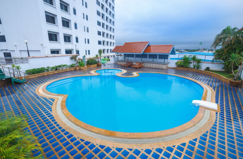 Upper-floor outdoor swimming pool at K.P. Grand Hotel Chanthaburi