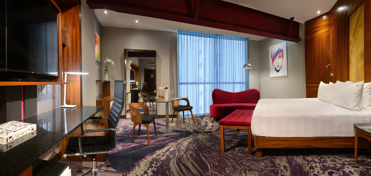Rock-themed guestroom interior — Hard Rock Hotel Guadalajara