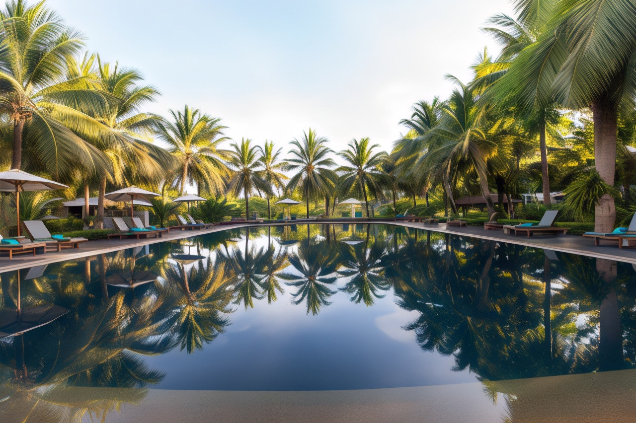 Palm-lined outdoor swimming pool at Royal River Kwai Resort & Spa