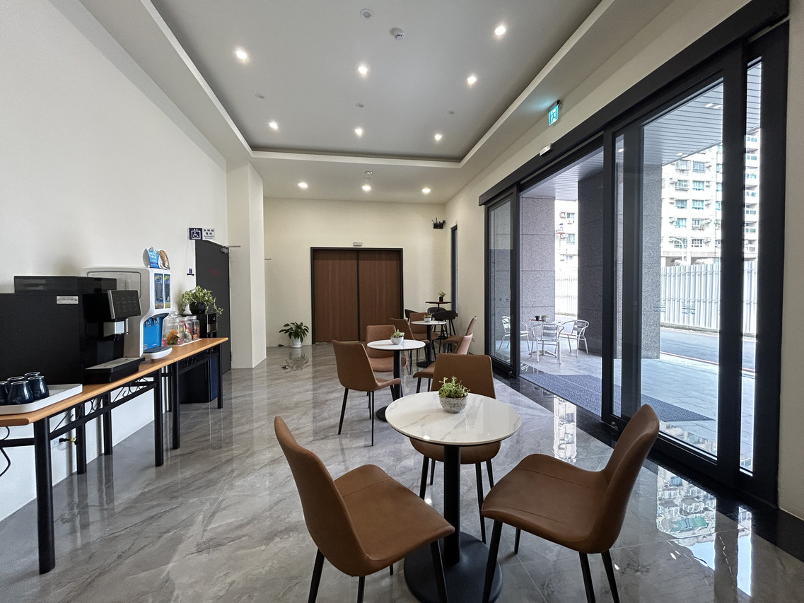 Coffee and breakfast area with outdoor terrace