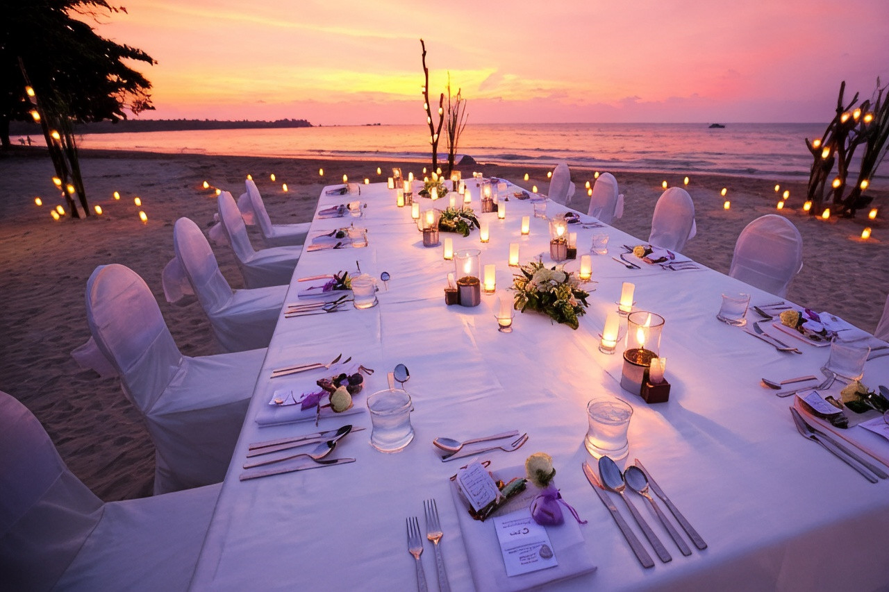 มื้อค่ำใต้แสงเทียนริมหาดทรายขาวยามพระอาทิตย์ตก ทะเลอันดามัน