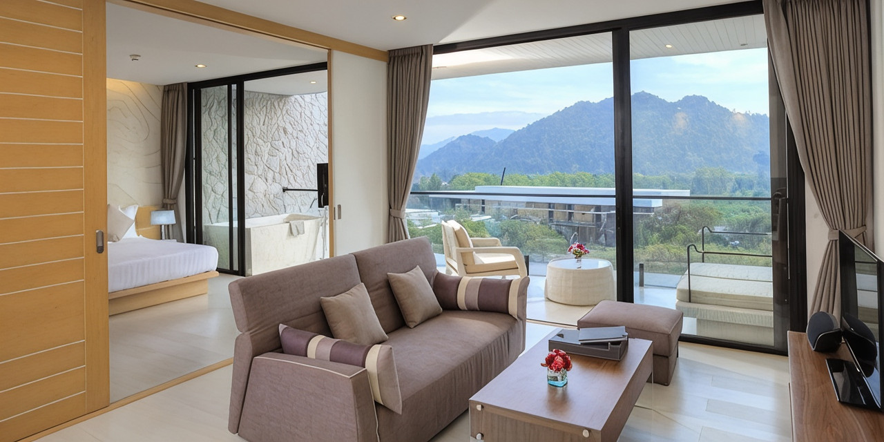 Botanica Khao Yai suite with floor-to-ceiling glass facing the mountains