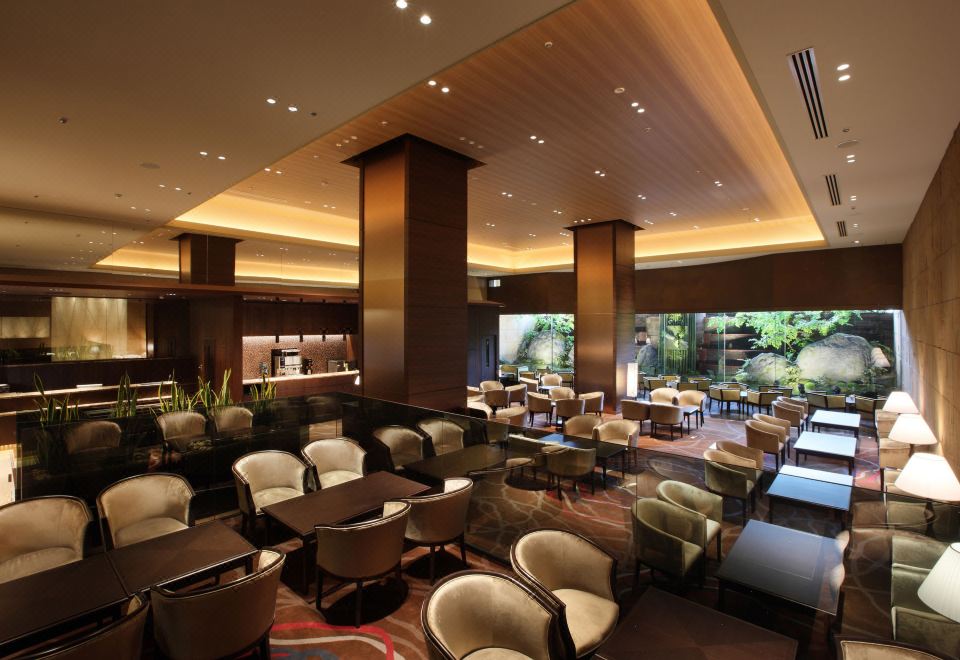Hotel Metropolitan Sendai lobby restaurant with rock garden view, connected to JR Sendai Station