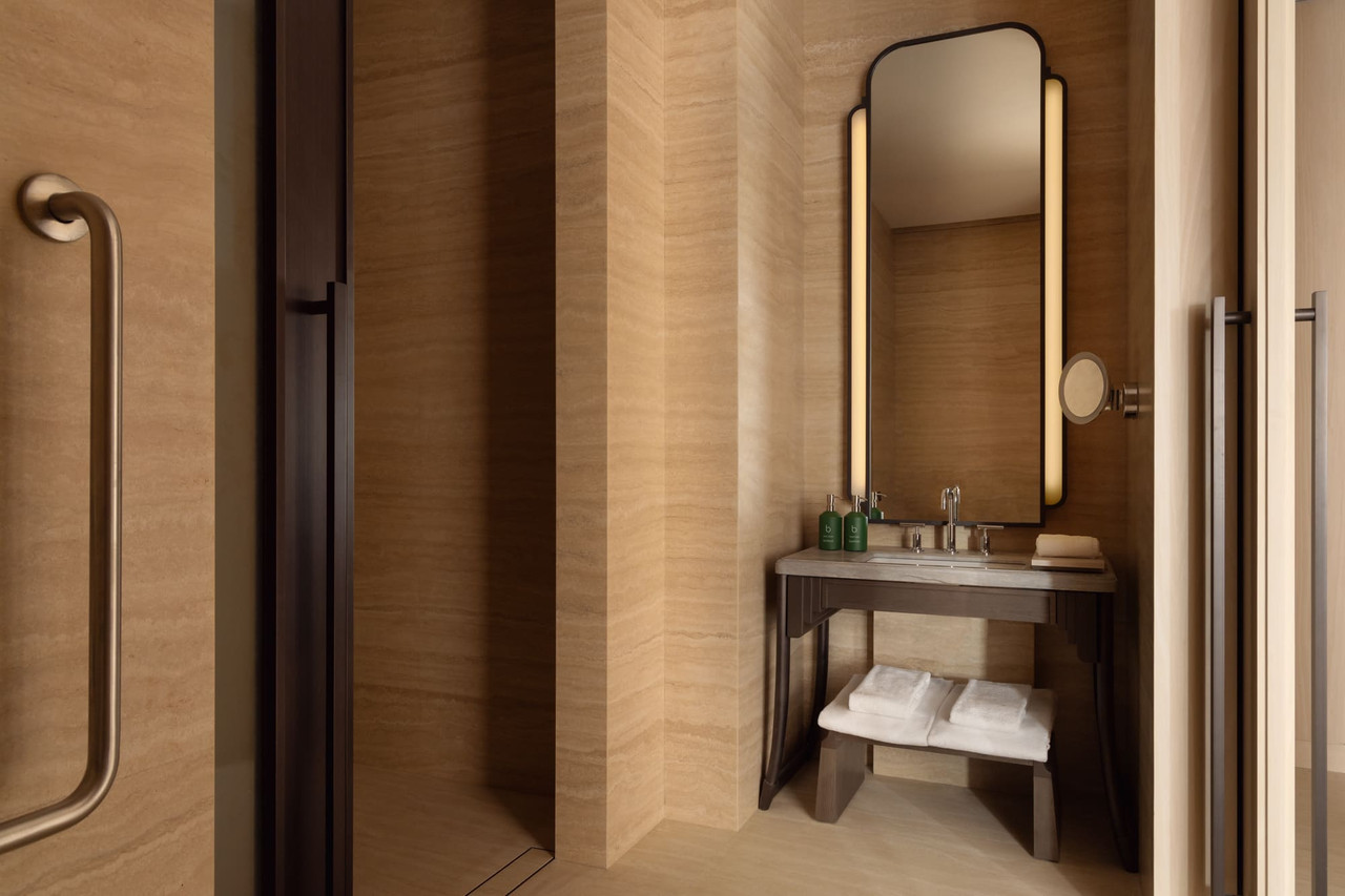 Elegant bathroom vanity with warm lighting at Capella Taipei