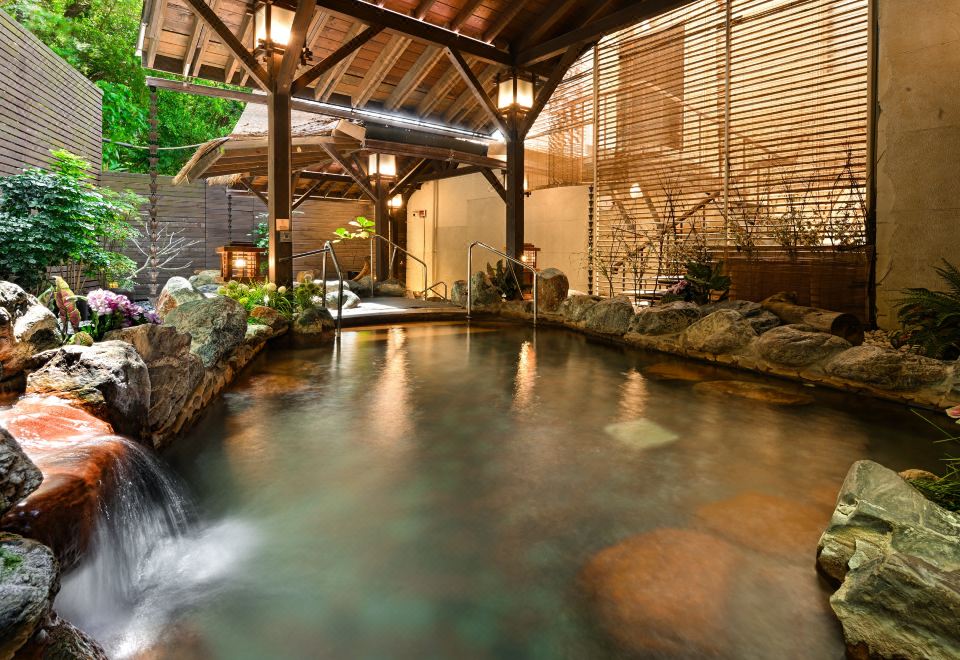 Guest room with private hot spring bath at The Gaia Hotel